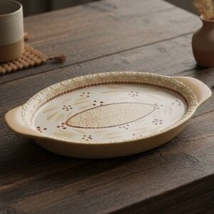 Temptations Presentable Ovenware Serving Platter, Vintage Yellow Ceramic Tray
